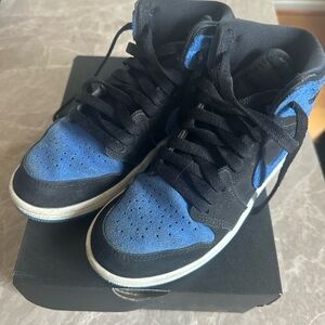 Boys Jordan’s Black and Blue High-Top Sneakers